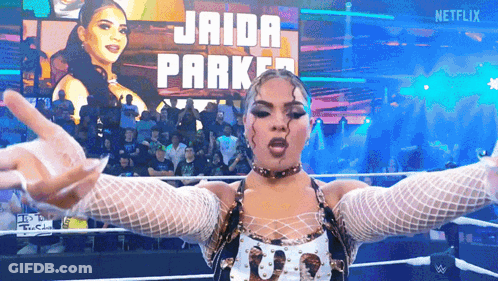 Woman In Ring With Jaida Parker Name On Screen GIF