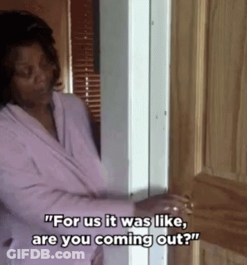 Woman In Robe Opening Door For Us It Was Like Are You Coming Out GIF