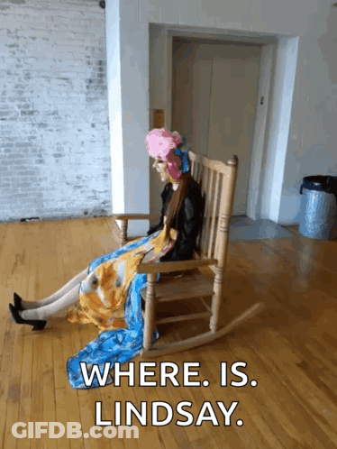 Woman In Rocking Chair Saying Where Is Lindsay GIF