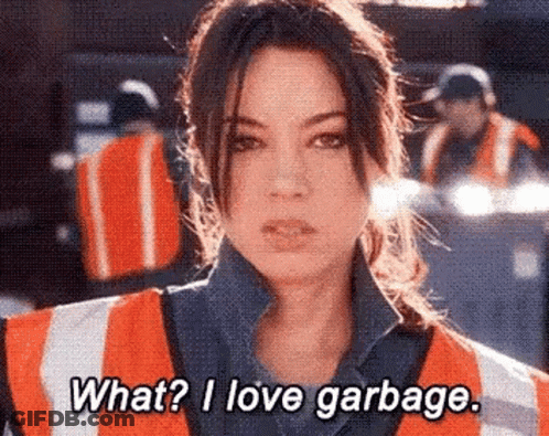 Woman In Safety Vest Asking What I Love Garbage GIF