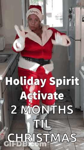 Woman In Santa Costume Dancing Holiday Spirit 2 Months Til Christmas GIF
