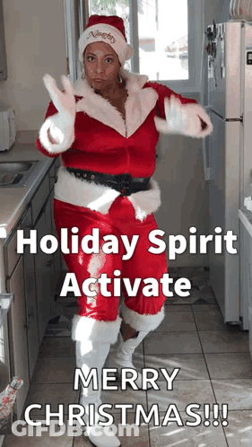 Woman In Santa Costume Dancing Holiday Spirit Activate Merry Christmas GIF