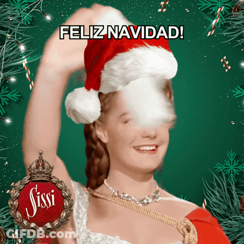 Woman In Santa Hat Feliz Navidad GIF