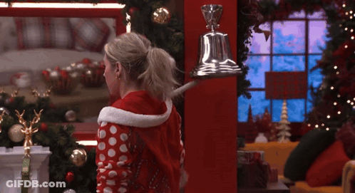 Woman In Santa Outfit And Bell GIF