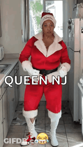 Woman In Santa Suit In Kitchen Queen NJ GIF