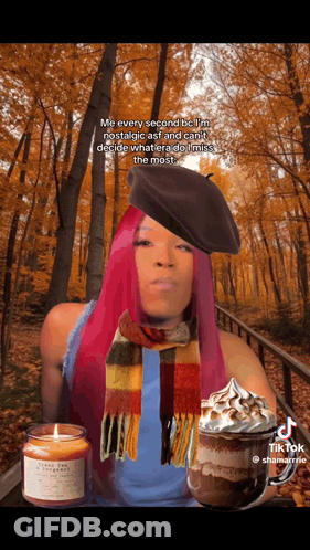Woman In Scarf And Beret Holding Hot Chocolate GIF