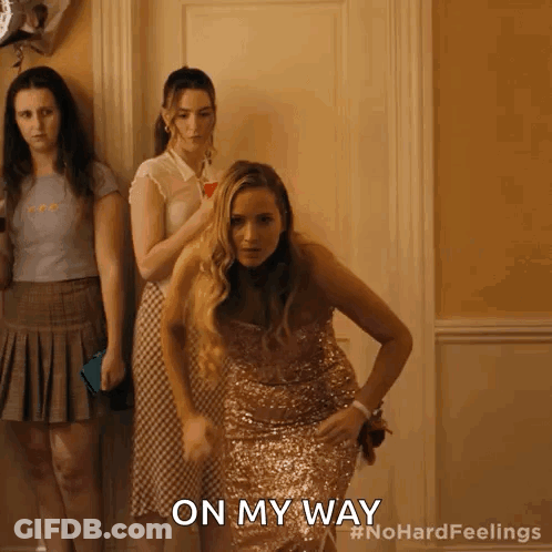 Woman In Sequined Dress Saying On My Way GIF