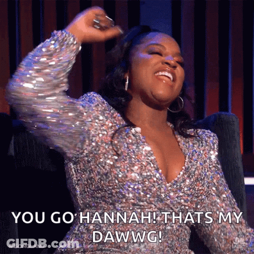 Woman In Sequined Dress Saying You Go Hannah GIF