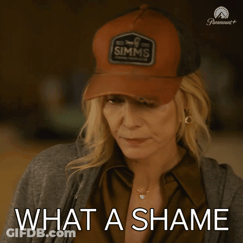 Woman In Simms Hat Says What A Shame GIF