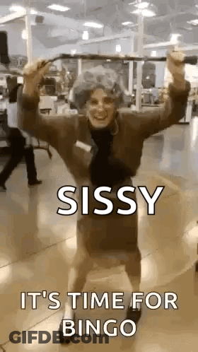 Woman In Sissy Costume Dancing Gym With Cane GIF