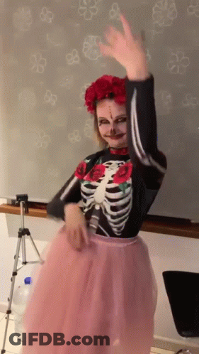 Woman In Skeleton Costume And Pink Tutu GIF