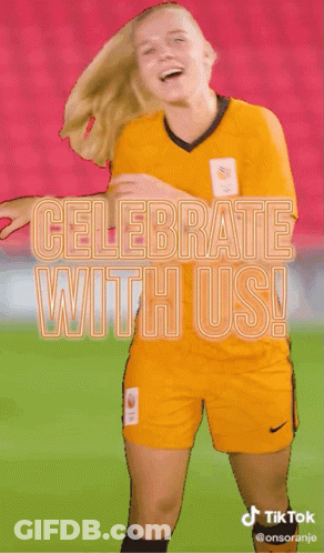 Woman In Soccer Uniform With Celebrate With Us GIF