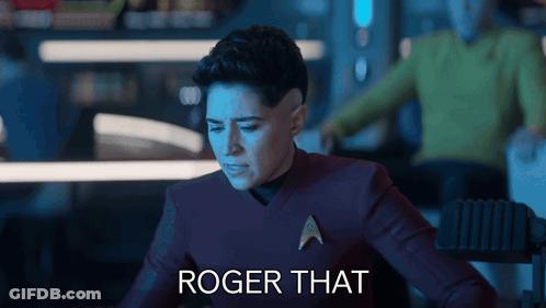Woman In Star Trek Uniform Saying Roger That GIF