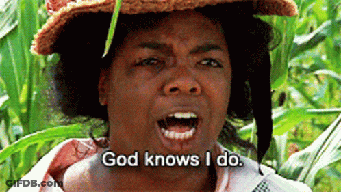 Woman In Straw Hat And Pink Shirt Says God Knows I Do GIF