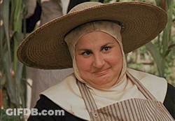 Woman In Straw Hat And Striped Apron GIF