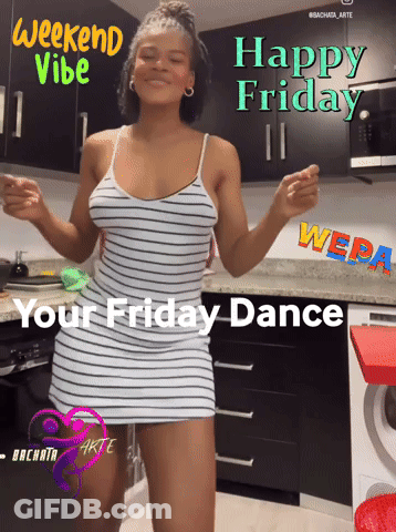 Woman In Striped Dress Dancing Happy Friday Your Friday Dance GIF