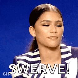 Woman In Striped Jacket Saying Swerve GIF