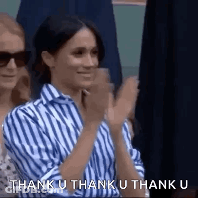 Woman In Striped Shirt Clapping Saying Thank You GIF