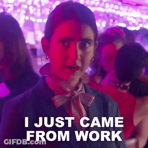 Woman In Suit And Bow Tie Saying I Just Came From Work GIF