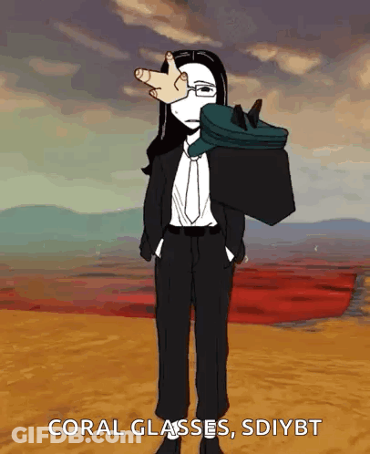 Woman In Suit And Tie With Coral Glasses GIF