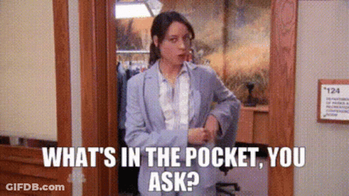 Woman In Suit Asking What's In The Pocket You Ask GIF