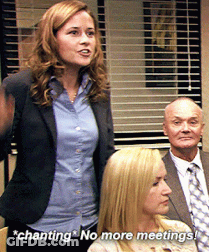 Woman In Suit Chanting No More Meetings GIF