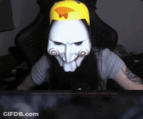 Woman In Suit Jumping In Air In Front Of Man At Desk GIF