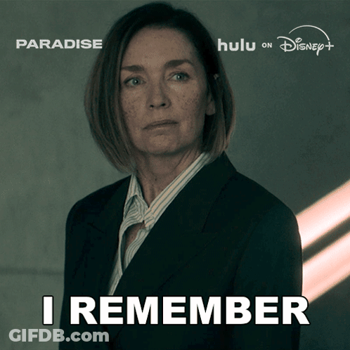Woman In Suit Saying I Remember Next To Paradise Poster GIF