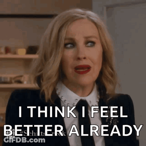 Woman In Suit Saying I Think I Feel Better Already GIF