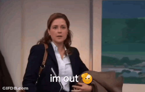 Woman In Suit Sitting On Couch Says I'm Out GIF