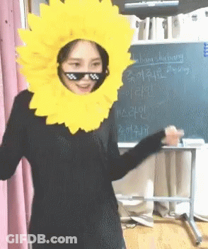 Woman In Sunflower Hat And Sunglasses At Blackboard Saying Shopping GIF