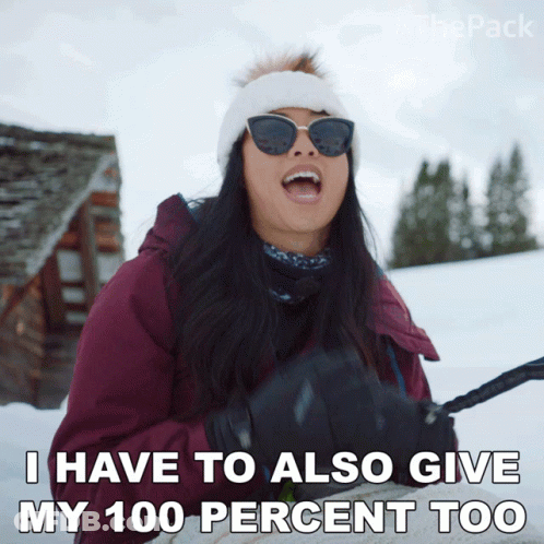 Woman In Sunglasses And Beanie Says I Have To Also Give My 100 Percent Too GIF