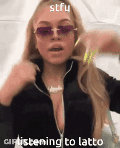 Woman In Sunglasses And Black Jacket Saying STFU GIF