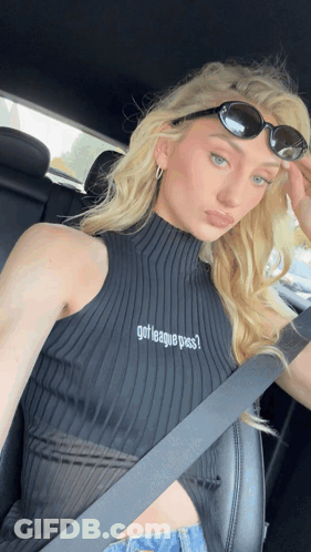 Woman In Sunglasses And Black Top Saying Got League Pass GIF