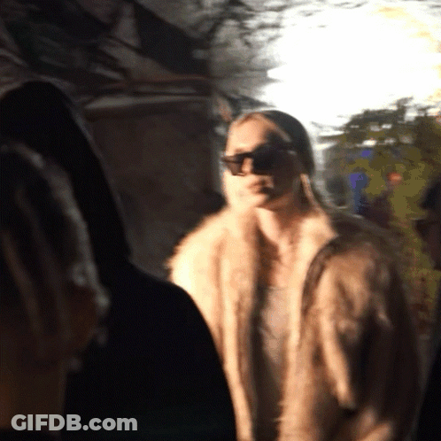 Woman In Sunglasses And Fur Coat In Dark GIF