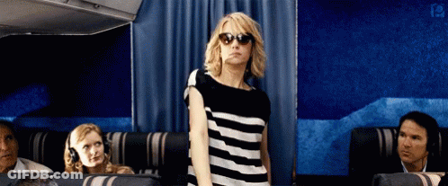 Woman In Sunglasses And Striped Shirt On Plane GIF