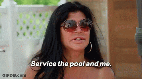 Woman In Sunglasses By Pool Saying Service The Pool And Me GIF