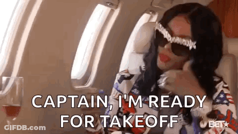 Woman In Sunglasses Saying Captain I'm Ready For Take Off GIF