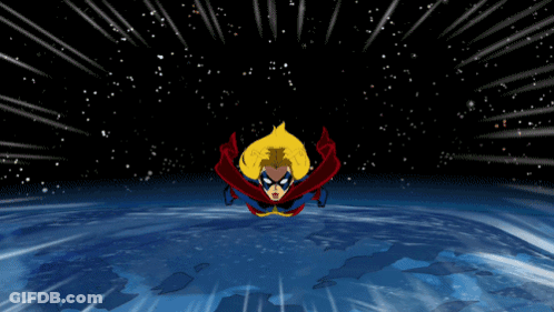 Woman In Superhero Costume Flying Over Earth GIF