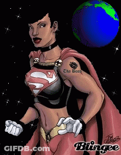 Woman In Superman Costum With Boss Tattoo GIF