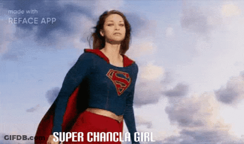 Woman In Superman Costume With Cloudy Sky GIF