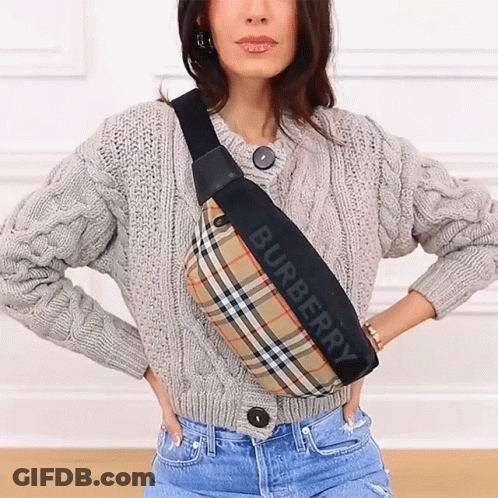 Woman In Sweater And Burberry Bag GIF