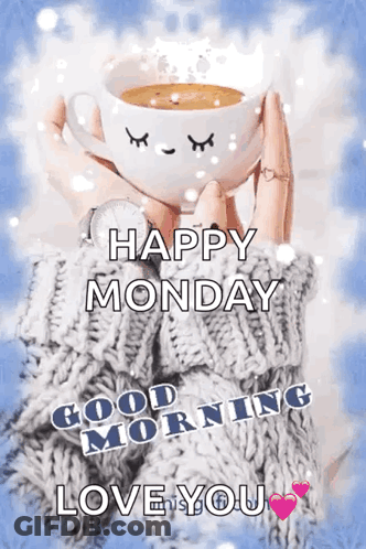 Woman In Sweater Coffee Happy Monday Love You GIF