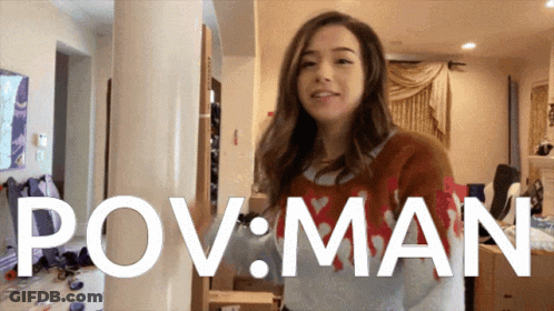 Woman In Sweater In Front Of POV Man Sign GIF