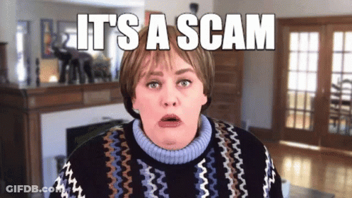 Woman In Sweater Saying It's A Scam GIF