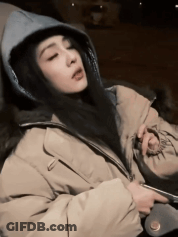Woman In Tan Jacket And Blue Hood GIF