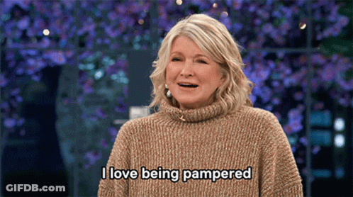 Woman In Tan Sweater Saying I Love Being Pampered GIF
