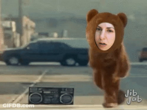 Woman In Teddy Bear Costume Walking GIF