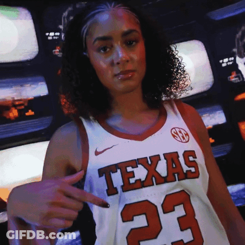 Woman In Texas Jersey Pointing To Herself GIF