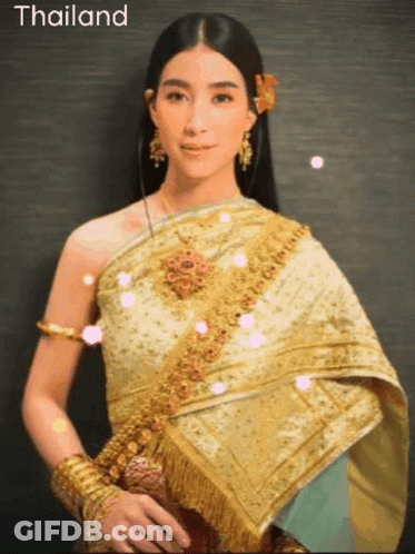 Woman In Thai Traditional Costume Standing GIF